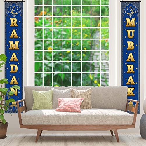 FARMNALL Eid Ramadan Mubarak Porch Banner Ramadan Decorations Moon and Star Mosque Lattern Islamic Front Door Sign Wall Hanging Decorations and Supplies for Home Office