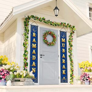 FARMNALL Eid Ramadan Mubarak Porch Banner Ramadan Decorations Moon and Star Mosque Lattern Islamic Front Door Sign Wall Hanging Decorations and Supplies for Home Office