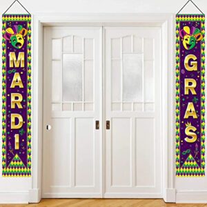 mardi gras porch sign, mardi gras party decorations hanging banner for new orleans mardi gras carnival fat tuesday masquerade party supplies yard indoor outdoor decorations, 11.8 x 70.9 inches