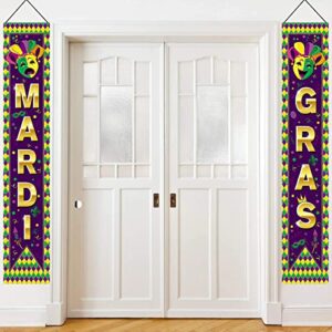 Mardi Gras Porch Sign, Mardi Gras Party Decorations Hanging Banner for New Orleans Mardi Gras Carnival Fat Tuesday Masquerade Party Supplies Yard Indoor Outdoor Decorations, 11.8 x 70.9 Inches