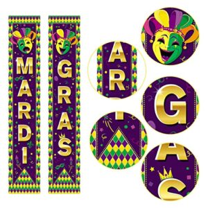 Mardi Gras Porch Sign, Mardi Gras Party Decorations Hanging Banner for New Orleans Mardi Gras Carnival Fat Tuesday Masquerade Party Supplies Yard Indoor Outdoor Decorations, 11.8 x 70.9 Inches