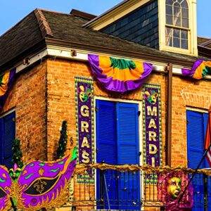 Mardi Gras Porch Sign, Mardi Gras Party Decorations Hanging Banner for New Orleans Mardi Gras Carnival Fat Tuesday Masquerade Party Supplies Yard Indoor Outdoor Decorations, 11.8 x 70.9 Inches