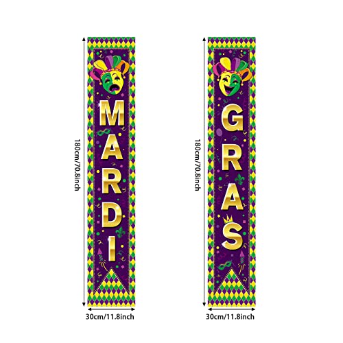 Mardi Gras Porch Sign, Mardi Gras Party Decorations Hanging Banner for New Orleans Mardi Gras Carnival Fat Tuesday Masquerade Party Supplies Yard Indoor Outdoor Decorations, 11.8 x 70.9 Inches