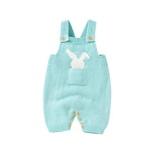 Wytyjxccyy My 1st Easter Outfit Newborn Baby Girl Boy Bunny Knitted Romper Overalls Suspender Jumpsuit Spring Summer Clothes (Blue,12-18 Months)