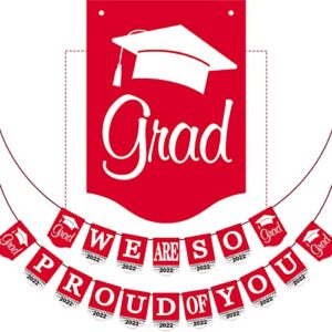 2022 red graduation banner no diy required graduation congrats grad party supplies decorations, red grad banner for college, high school party supplies