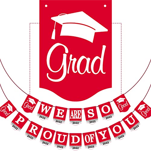 2022 Red Graduation Banner No DIY Required Graduation Congrats Grad Party Supplies Decorations, Red Grad Banner for College, High School Party Supplies