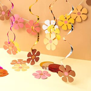 28 Pcs Boho Party Swirls Decor with 1 Pc Groovy Boho Garland Decor Flower Garland Decorations Daisy Garland Flower Banner Hippie Hanging Swirls Groovy Party Decorations for Retro Birthday Baby Shower