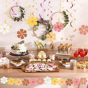 28 Pcs Boho Party Swirls Decor with 1 Pc Groovy Boho Garland Decor Flower Garland Decorations Daisy Garland Flower Banner Hippie Hanging Swirls Groovy Party Decorations for Retro Birthday Baby Shower