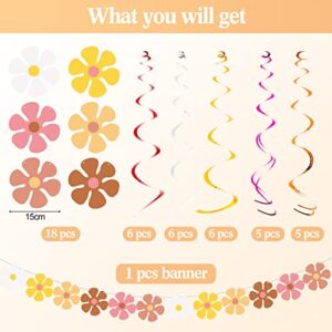 28 Pcs Boho Party Swirls Decor with 1 Pc Groovy Boho Garland Decor Flower Garland Decorations Daisy Garland Flower Banner Hippie Hanging Swirls Groovy Party Decorations for Retro Birthday Baby Shower