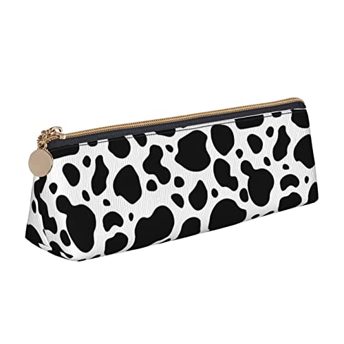 Ykklima Cow Print Texture Leather Pencil Case Zipper Pen Makeup Cosmetic Holder Pouch Stationery Bag for School, Work, Office