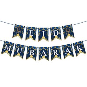 eid mubarak paper banner decorations – happy eid party decorations hanging bunting banner garland party decorations, ramadan sign backdrop for home wall indoor outdoor