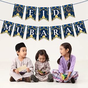 Eid Mubarak Paper Banner Decorations - Happy Eid Party Decorations Hanging Bunting Banner Garland Party Decorations, Ramadan Sign Backdrop for Home Wall Indoor Outdoor