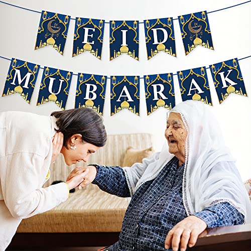 Eid Mubarak Paper Banner Decorations - Happy Eid Party Decorations Hanging Bunting Banner Garland Party Decorations, Ramadan Sign Backdrop for Home Wall Indoor Outdoor