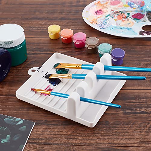 GORGECRAFT 1Pc Paint Brush Rest Holder White Plastic 4 Slots Paintings Brushes Rests Drip Tray Pad for Watercolor Oil Acrylic Painting Crafts Party Artists Adults School Accessories