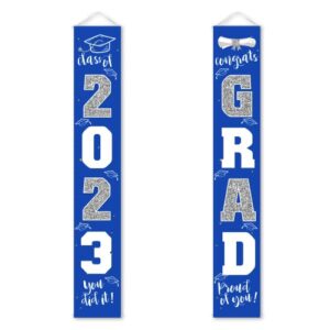 Graduation Decorations 2023 Banner Porch Sign Blue Silver for Class of 2023 Graduates Party Supplies