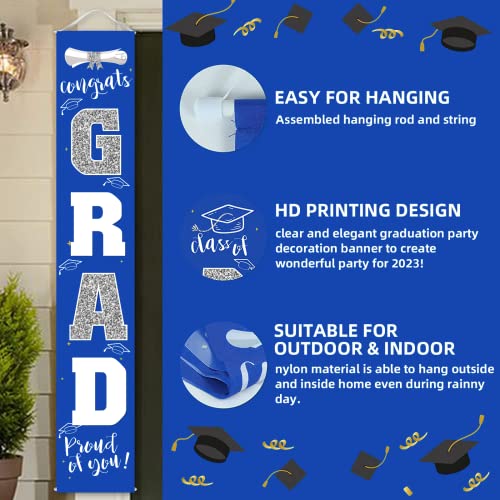 Graduation Decorations 2023 Banner Porch Sign Blue Silver for Class of 2023 Graduates Party Supplies