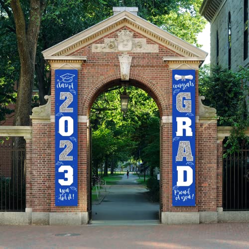 Graduation Decorations 2023 Banner Porch Sign Blue Silver for Class of 2023 Graduates Party Supplies