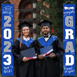 Graduation Decorations 2023 Banner Porch Sign Blue Silver for Class of 2023 Graduates Party Supplies