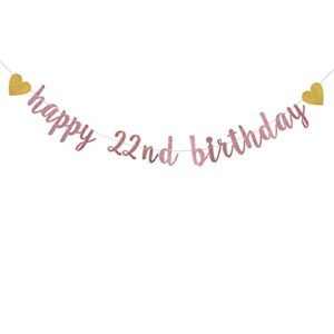 xiaoluoly rose gold glitter banner,pre-strung,22nd birthday party decorations bunting sign backdrops,happy 22nd birthday