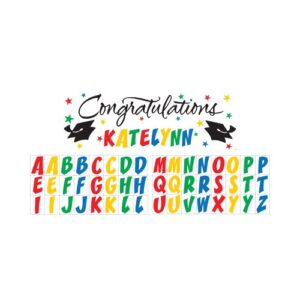 creative converting classic congratulations with rainbow stickers paper art giant fill-in graduation party banner, 60 by 20-inch