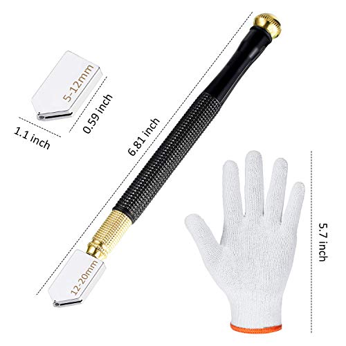 Glass Cutter Tool Mirror Cutting Tool with 2-6 mm, 5-12 mm, 12-20 mm Glass Cutter Head and Screwdriver Oil Dropper Glove for Glass Tiles Mirror Cutting