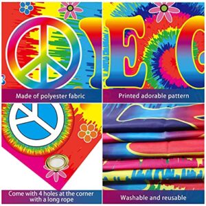 60s Themed Party Banner Decorations, 1960s Groovy Sign Peace and Love Birthday Party Decor Yard Sign Supplies, Colorful 60's Hippie Theme Retro Flower Peace Sign Outdoor Party Decorations