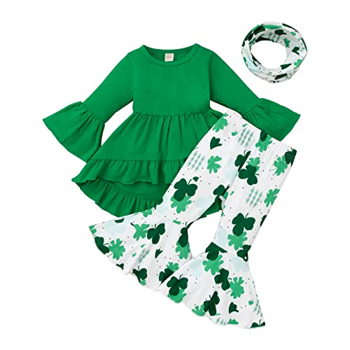 Gushehua Toddler ST Patrick's Day Clothing Sets Kids Baby Girls Long Sleeve Tops Dress+ Four-leaf Clover Legging Outfit (Green, 18-24Months)