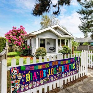 Dia De Los Muertos Banner for Day of The Dead Party Decorations, With Mexica Banner Cat Dog Sugar Skull Yard Sign Halloween Decorations Backdrop Outdoor Easter Mexica Fiesta Party Supplies Decor