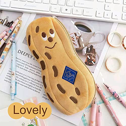 Cute Pencil Case with Zipper Peanut Shape Pencil Case Holder Plush Pencil Organizer Pen Pouch Stationary Bag for School Portable Cosmetic Bag Novelty Pencil Case 8.5x3.9in