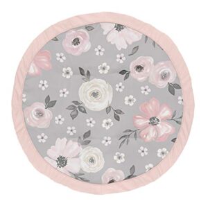 sweet jojo designs grey watercolor floral girl baby playmat tummy time infant play mat – blush pink gray and white shabby chic rose flower farmhouse