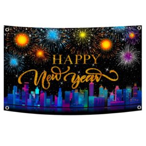 happy new year banner,happy new year party decoration supplies,large fabric new years eve party backdrop for 2023 party decoration,2023 new year fireworks photo booth backdrop background banner