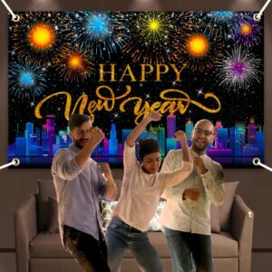 Happy New Year Banner,Happy New Year Party Decoration Supplies,Large Fabric New Years Eve Party Backdrop for 2023 Party Decoration,2023 New Year Fireworks Photo Booth Backdrop Background Banner