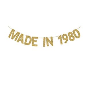 made in 1980 banner, fun birthday banner for women/men’s 42nd birthday party, shiny gold gliter paper backdrops