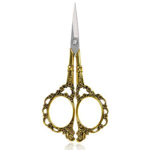 bihrtc vintage european style plum blossom scissors for embroidery, sewing, craft, art work & everyday use (gold)