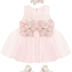 Lilax Baby Girl Tulle Dress Gown Pageant 3 Piece Party Wedding Dress (6-9 Months, Pink)
