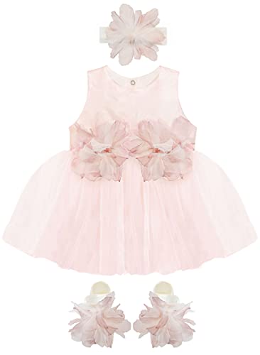 Lilax Baby Girl Tulle Dress Gown Pageant 3 Piece Party Wedding Dress (6-9 Months, Pink)