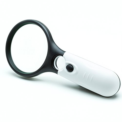 Lighted Magnifying Glass with 3X Magnifier for Reading and 45x Loupe Use as Magnifying Lens, Jewelers Loupe, or Coin Magnifying Glass with Light, or Handheld Small Magnifying Glass for Reading Labels