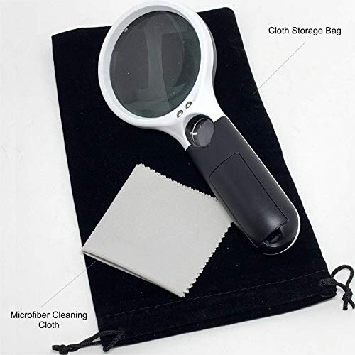 Lighted Magnifying Glass with 3X Magnifier for Reading and 45x Loupe Use as Magnifying Lens, Jewelers Loupe, or Coin Magnifying Glass with Light, or Handheld Small Magnifying Glass for Reading Labels