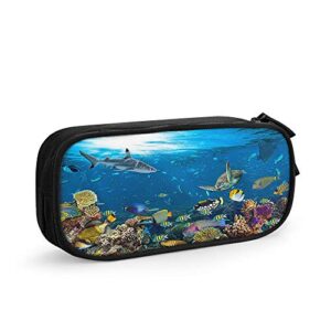 aoyego fish pencil case ocean underwater shark turtle coral sea reef seaweed pen pouch bag organizer school students large capacity for women men