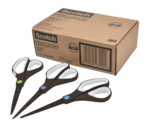 scotch 8″ precision ultra edge non-stick scissors, 3-pack, ideal for fabric, crafts and photos (1468-3amz)