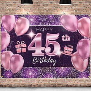 pakboom happy 45th birthday banner backdrop – 45 birthday party decorations supplies for women – pink purple gold 4 x 6ft
