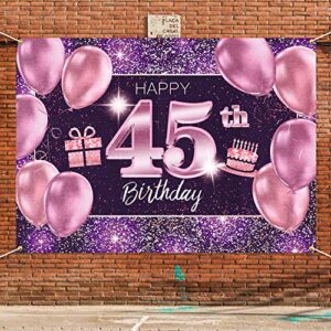 PAKBOOM Happy 45th Birthday Banner Backdrop - 45 Birthday Party Decorations Supplies for Women - Pink Purple Gold 4 x 6ft