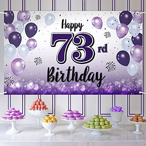 LASKYER Happy 73rd Birthday Purple Large Banner - Cheers to 73 Years Old Birthday Home Wall Photoprop Backdrop,73rd Birthday Party Decorations.