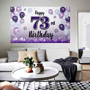 LASKYER Happy 73rd Birthday Purple Large Banner - Cheers to 73 Years Old Birthday Home Wall Photoprop Backdrop,73rd Birthday Party Decorations.