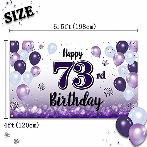LASKYER Happy 73rd Birthday Purple Large Banner - Cheers to 73 Years Old Birthday Home Wall Photoprop Backdrop,73rd Birthday Party Decorations.