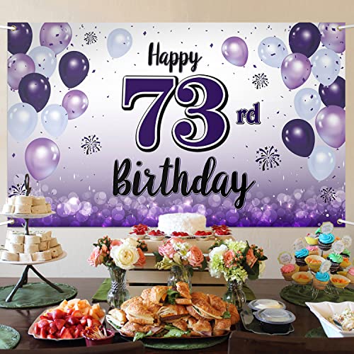 LASKYER Happy 73rd Birthday Purple Large Banner - Cheers to 73 Years Old Birthday Home Wall Photoprop Backdrop,73rd Birthday Party Decorations.
