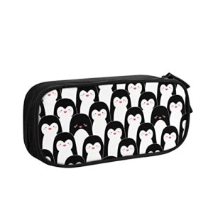 cute penguins print stationery bag large capacity pencil case with zippers for office college(black)