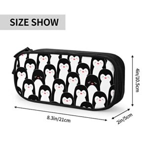 Cute Penguins Print Stationery Bag Large Capacity Pencil Case with Zippers for Office College(Black)