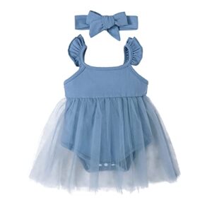 opawo newborn infant baby girl blue dress baby girl summer clothes outfit tulle romper dress with ruffle strap 0-3 months