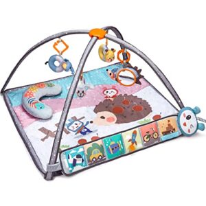 tumama baby gym,playmats with removable hanging toys and plush tummy time pillow,high contrast baby activity mat